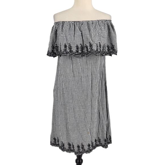 Nanette Lepore Gingham Embroidered Shift Dress Size 6 Black White - Picture 1 of 7